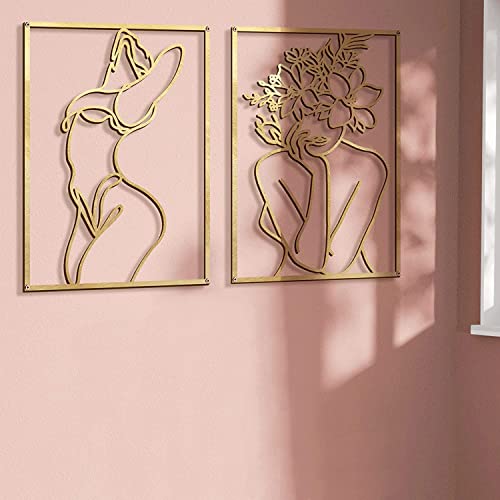 Glamativity Large 4 Pack Gold Wall Art Décor, Minimalist Décor Single Line Art Wall Décor, Real Metal Wall Art, Woman's Body Shape Abstract Wall Art (Gold Classic Style, L Size 22.5 x 15.7'') - color: Gold Classic Style, size: L Size 22.5 x 15.7''