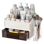 INVSSENE Stackable Makeup Organizer Countertop, Storage Perfume Skincare Cosmetic Lipstick Face Mask Makeup Brush Palettes, Ideal for Vanity Bathroom Counter - color: 3514 White+Coffee