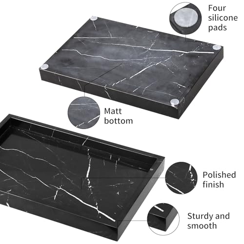 Marble Bathroom Vanity Tray, Natural Luxury Vanity Home Kitchen Bathroom Table Tray, Stone Decorative Countertop Dresser Trays for Key Coffee Perfume Jewelry Makeup (Black Marquina, 12"x 8" x1.2") - color: Black Marquina, size: 12" x 8" x 1.2"