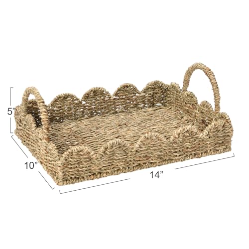Household Essentials Seagrass Tray with Scalloped Edge, Natural - color: Natural Seagrass, size: 14" x 10" x 5"