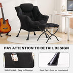 Tiita Lazy Chair with Ottoman, Black Modern Large Accent Chair, Comfy Leisure Sofa Armchair with Ottoman, Reading Chair with Footrest for Bedroom, Living Room, Dorm Rooms, Black - color: Peach Skin Black