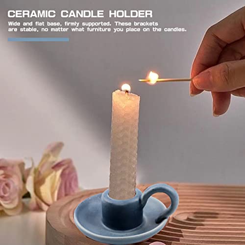 Set of 2 Ceramic Candle Holders，Taper Candle Holder with Handle Nordic Style Candle Burning Display Holder for Home Wedding Party Anniversary Housewarming Gifts （Blue） - color: Color 3