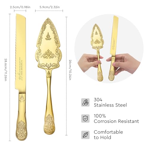 AW BRIDAL Gold Wedding Cake Knife And Server Set, Vintage Cake Cutting Set for Wedding, Personalized Cake Cutter Wedding Gift Bridal Shower Gift Anniversary Engagement Gift For Couple - color: Gold-I CHOOSE YOU
