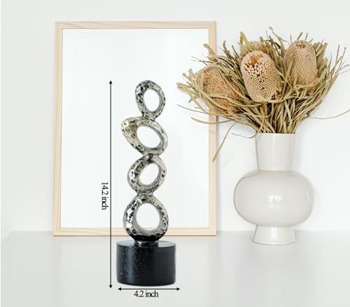 Modern Abstract Resin Sculpture - Irregular Gold Oval Rings with Black Cylindrical Base for Elegant Home & Office Decor