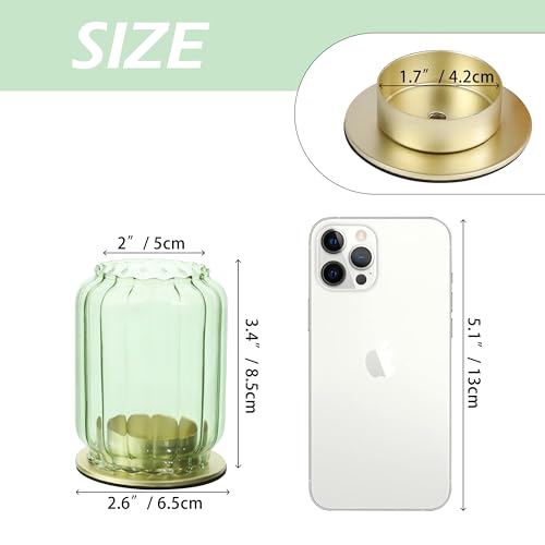 Vixdonos Glass Hurricane Tealight Candle Holder with Metal Candle Stand,Set of 3 Modern Windproof Votive Candle Holders for Wedding Party Table Centerpiece Outdoor,Green - color: Green