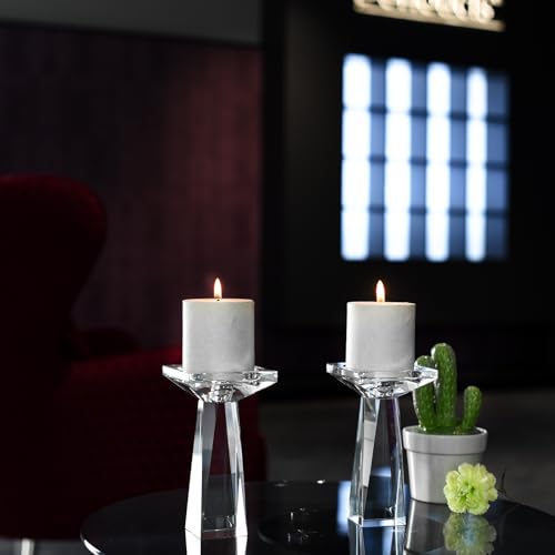 Crystal Taper/Pillar Candle Holders Set of 2, Heavy Solid Hand Cut Candle Stands Set, 6.3 Inches Height, Table Centerpiece Home Decor for Wedding, Dining, Party, Clear