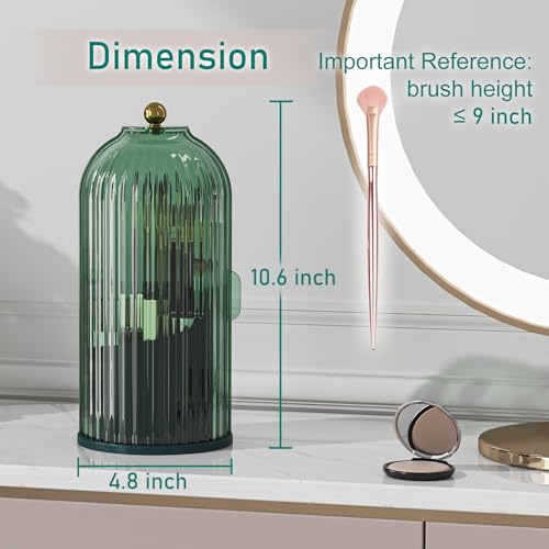 GAXmi Makeup Brush Holder with Lid Cosmetic Tools Organizer 360 Rotating Waterproof Dustproof Beauty Brushes Storage for Vanity, All Green | with Lid, 360 Rotating, Waterproof, Dustproof, for Vanity - color: Green