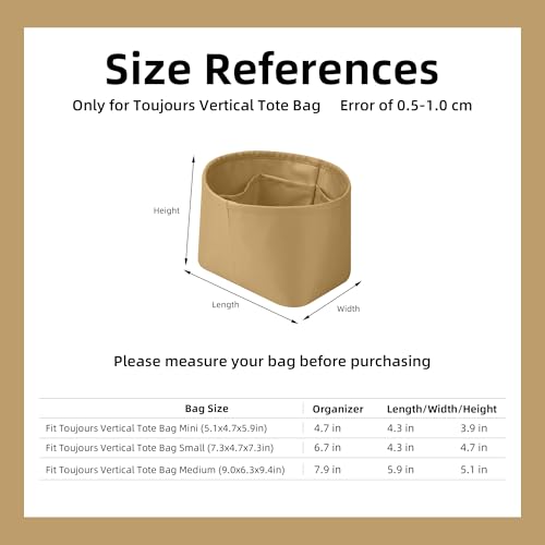 DGAZ Silk Purse Organizer Insert Fits Dior Toujours Vertical Tote Bags，Silky Smooth Bag Organizer，Luxury Handbag & Tote Shaper(Biscuit,Medium) - color: Biscuit, size: Medium