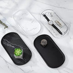 Luxspire Bathroom Vanity Tray, Handmade Resin Kitchen Tray, Oval Toilet Tank Tray, Bathroom Countertop Organizer Tray for Jewelry/Perfume/Soap Dispenser/Hand Towel - 11.4 Inch, Marble White - color: Marble White, style: Medium