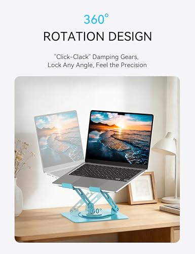 SOUNDANCE 360 Rotating Laptop Stand, Ergonomic Computer Riser for Desk, Adjustable Height Multi-Angle Metal Holder, Foldable Portable Notebook Elevating Base for Office & Home, Blue - color: Blue