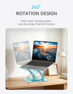 SOUNDANCE 360 Rotating Laptop Stand, Ergonomic Computer Riser for Desk, Adjustable Height Multi-Angle Metal Holder, Foldable Portable Notebook Elevating Base for Office & Home, Blue - color: Blue