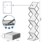 6 Pockets Foldable Literature Rack - Aluminum Magazine Rack, Brochure Catalog Display Stand with Carrying Bag for Exhibition, Trade Show, Office, Retail Store, Home - Silver