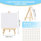 60 Pcs 5 Inch Mini Wood Display Easel, Small Wooden Easel Stand Art Craft Painting Triangle Stand Canvas Holder for Card Artist Photos Tabletop