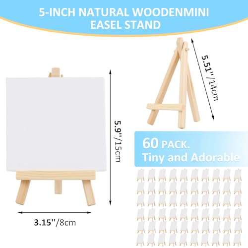 60 Pcs 5 Inch Mini Wood Display Easel, Small Wooden Easel Stand Art Craft Painting Triangle Stand Canvas Holder for Card Artist Photos Tabletop