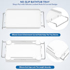 Bathtub Tray for Large Soaking Tub Table Tray Expandable Tub Shelf for Bathtub Caddy Bath Shelf Over Tub Luxury Bath Board Book Holder with Removable 2 Cup Holder Phone Metal Shower Caddy Basket White
