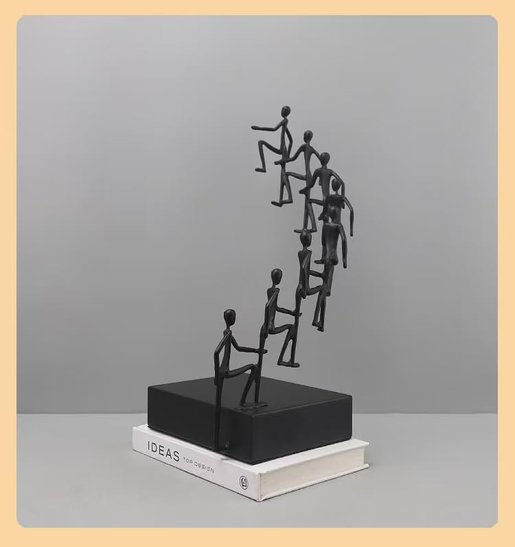 Modern Minimalist Abstract cast Iron Climbing Figures Sculpture, Black Metal Art Statue, Desktop Office Decor