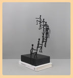 Modern Minimalist Abstract cast Iron Climbing Figures Sculpture, Black Metal Art Statue, Desktop Office Decor