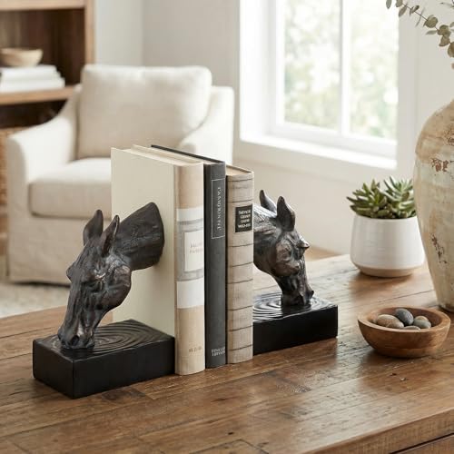 Book Ends for Shelves, Horse Decorative Bookends for Heavy Books, Heavy Duty Book Ends with Anti-Slip Base Book Stopper for Shelves Books Home Office Decor (Bronze) - color: Bronze