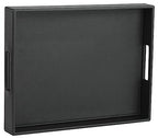 HofferRuffer Rectangle Serving Tray with Hole Handles for Coffee Table, Breakfast, Tea, Food, Butler - Countertop, Kitchen, Vanity Serve Tray, 16.2 x 12.2 x 2 inches, Faux Leather Tray (Black) - color: Black, size: 16.2" x 12.2" x 2"