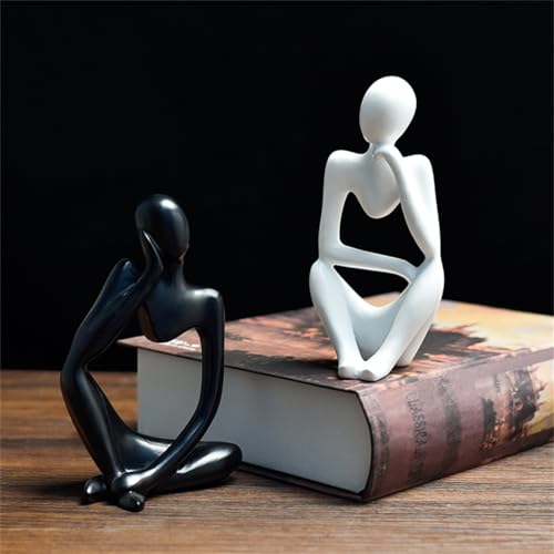 Thinker Statues Home Decor, Set of 3 Pcs Black Resin Trendy Abstract Art Sculpture Collectible Figurines Home Office Bookshelf Bedrooms Living Room Coffee Shops Desktop Decoration Aesthetic Ornaments - color: Black