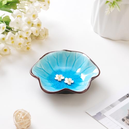Ice Cracking Leaf Jewelry Dish, Decorative Ring Holder Small Trinket Tray Bowl, Gifts for Daughter Mom Friends, Lake Blue. - color: Lake Blue-Ice