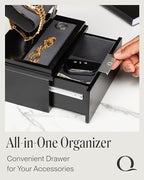 QWATCH Watch Stand Display Case - Acrylic Watch Box for 2 or 4 Watches with Jewelry Valet Tray and Drawer - color: Single - Black / Charcoal