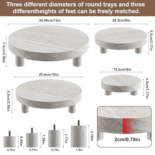 Wood Plant Stand Indoor Outdoor, 12/10/8/6" Round Wood Riser for Decor Wooden Stool Display Stand Flower Pot Holder Small Planter Tray Modern Potter Decorative for Desktop Counter Room - color: Washed White-4pcs