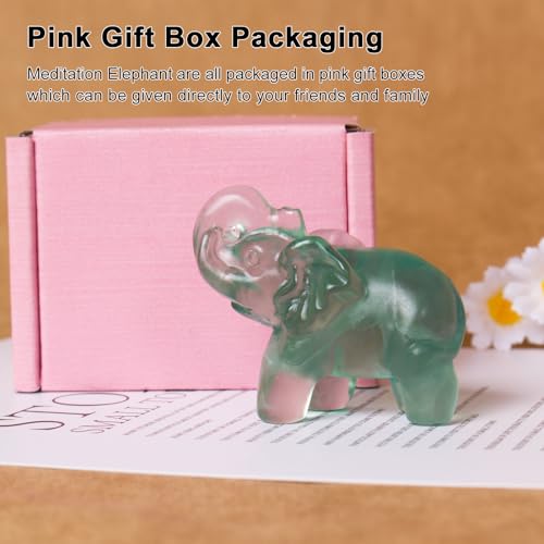 2 Inch Fluorite Crystal Elephant Sculpture Handcrafted Healing Stone Animal Figurine Spiritual Home Decor Lucky Charm Gift for Wealth Success Positive Energy and Meditation Lovers - color: Green Fluorite Elephant-02