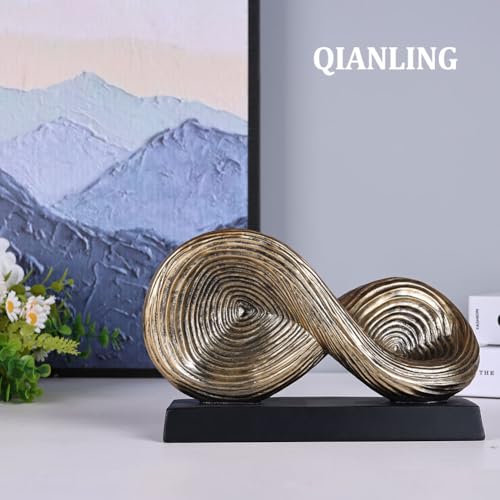 QIANLING Abstract Art Sculpture, Infinity Loop Symbol Sculpture, Abstract Decorative Statue, Gold Knot for Home Accents Decor, Decorativas Modernas for Coffee Table, Entryway, Living Room, Office