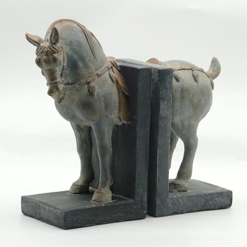 Lukitas Tang Horse Decorative Bookends, Heavy Duty Non-Slip Book Holders, Vintage Artistic Ornaments for Office Home Bookshelf Decor, Resin - color: Tang Horse