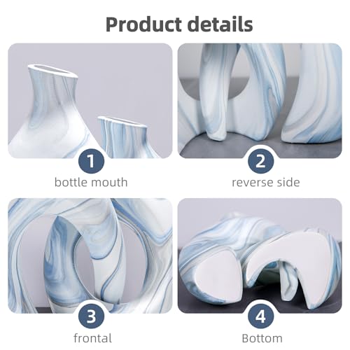 Blue Vases Set of 2, Modern Coastal Vase for Flowers, White vases for Table Centerpieces, Snuggle Hollow Vase Ceramic Decoration for Living Room, Nordic Boho Decor for Coffee Table Shelf - color: Blue Donut
