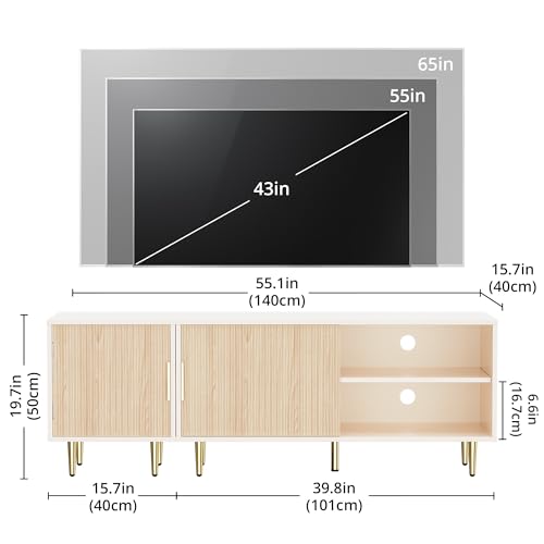 Housoul Combined Modern TV Stand for 55/60/65 inch TV, Small Entertainment Center with Adjustable Shelf, TV Media Stand with Storage Cabinet, TV Console with Gold Legs for Living Room, Bedroom, Oak - color: Oak, size: 55" L