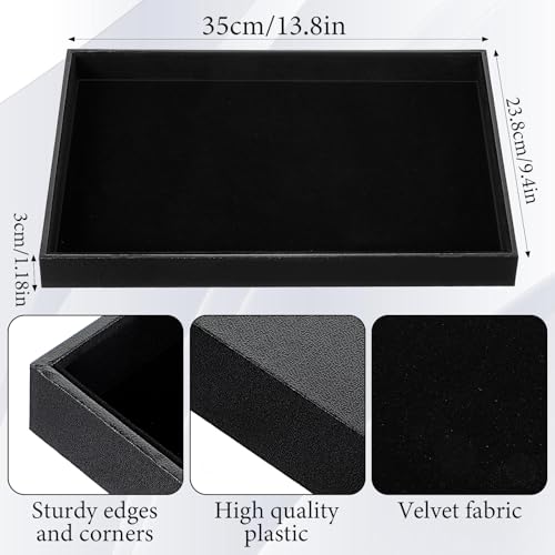 Velvet Jewelry Trays 4 Pcs Black Stackable Jewelry Organizer Trays for Earring Necklace Bracelet Ring Jewelries Storage Display Case - color: Black-4pcs