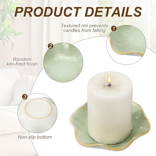 uxcell Candle Holder Plates, 4 Inch Ceramic Candle Tray Tealight Incense Holder Dish Candlestick for Tea Light Aromatherapy Wedding Rustic Vintage Home Decor, Lotus Leaf White Green - color: White Green
