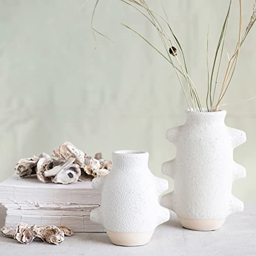 Creative Co-Op Abstract Stoneware Vase, White Volcano Finish, 9" H - size: 9" H
