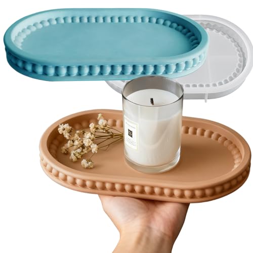 Wehous Oval Beaded Tray Silicone Molds for Resin Concrete, Tray Container Epoxy Resin Casting Molds, Candle Holder Jewelry Trinket Plate Unique Storage Mold for DIY Art Craft Home Ornament - color: Oval