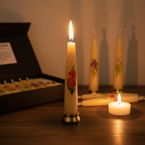 Floral Meditation Candles - 2 Hour Burn Beeswax Taper Candles with Candle Wax Dots & Brass Holder Decorative Prayer Candles for Yoga Mindfulness & Spiritual Ritual Gift,8pcs - color: MCBEE8PC