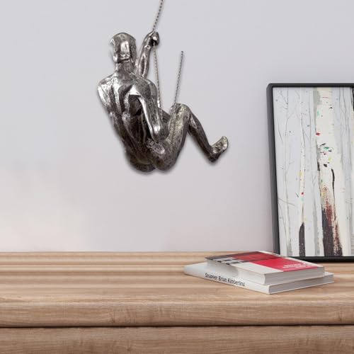 Climbing Man Wall Sculpture – Resin Decor Figure, Modern Art Accent, Black Home Ornament | Unique 3D Hanging Statue Piece, Artistic Abstract Wall Decoration Setup Living Room Bedroom Workplace Design - size: Trumpet left hand, style: Silver
