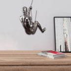 Climbing Man Wall Sculpture – Resin Decor Figure, Modern Art Accent, Black Home Ornament | Unique 3D Hanging Statue Piece, Artistic Abstract Wall Decoration Setup Living Room Bedroom Workplace Design - size: Trumpet left hand, style: Silver