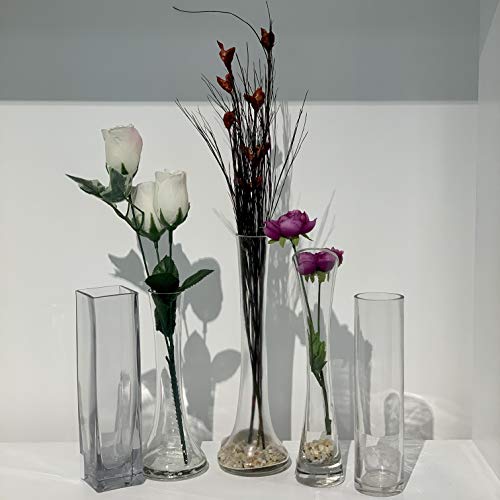 WGV Maria Bud Vase, Width 2", Height 10", Clear Slant Cut Opening Gathering Concaved Glass Floral Container Centerpiece for Wedding Party Event Home Office Decor, 1 Piece - size: 2"x10"H Maria