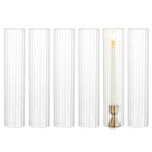 NUPTIO Hurricane Candle Holder Fluted: 2.5 x 12 inches Ribbed Glass Shade for Candlestick - Bulk Decorative Bottomless Cylinder Taper Candle Cover for Outdoor Table Centerpiece - color: Ribbed