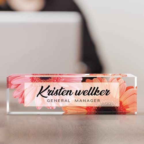 Custom Acrylic Name Plate for Office - Personalized Desk Decor for Women & Men, Employee Appreciation Gifts for Boss, Manager, Teacher, Nurse - color: Flower 2