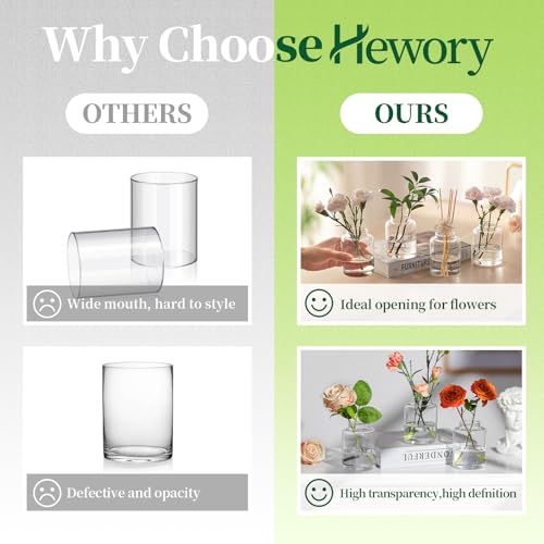 Hewory Small Bud Vases Set of 12: Clear Glass Vases for Flowers - Modern Bud Vase Bulk for Wedding Centerpieces Baby Shower Parties Rehearsal Dinner Table Decorations