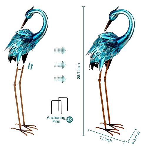 chisheen Crane Garden Statues, Metal Garden Crane Outdoor, Blue Heron Sculpture Metal Yard Art, Large Heron Decoy, Bird Statues, Lawn Ornaments for Backyard Pond Patio Porch Outside Decorations