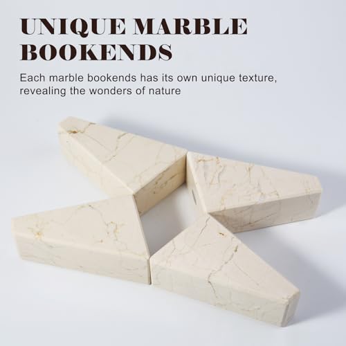Koville Marble Bookends for Shelves, Large Bookends for Heavy Books, Non-Slip Heavy Duty Book Stopper for CD/Movies, Aesthetic Decorative Bookends for Shelves Table Home Decor(Beige) - color: Trapezoid-beige