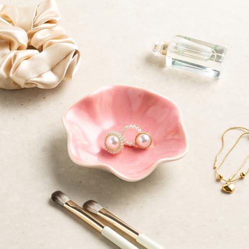 Ceramic Trinket Dish for Jewelry, Lotus Leaf Shape Small Ring Dish Tray, Jewelry Dish Organizer for Necklace Earrings, Home Decor Gift for Mom Best Friend Sister (Pink) - color: Pink