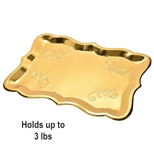 Gift Boutique 10 Gold Rectangle Trays for Dessert Display Table Parties 9" x 13" Disposable Paper Cardboard in Elegant Shape for Platters Cupcake Birthday Parties Dessert Weddings and More Food Safe