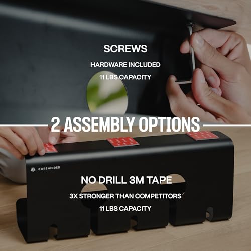 No-Drill Under Desk Cable Management Tray - 2-Pack Wire Organizer for Standing Desk - Cord Management System with Power Strip Holder - L - size: Large