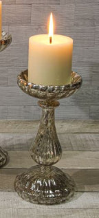 Richland Ribbed Unique Mercury Glass Pillar Candle Holder 8.5" - size: 8.5"