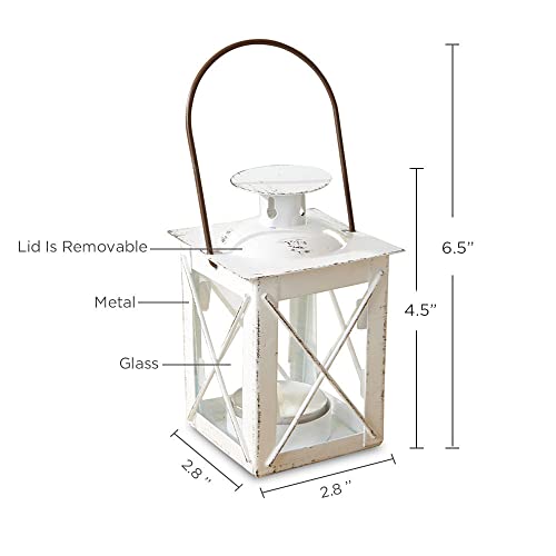 Kate Aspen Rustic Shelf Decor Luminous Vintage Tea Light Votive Candle Holders Metal Mini Decorative Lantern, Distressed White (Pack of 2) - color: Distressed White - Small, size: 1 Count (Pack of 2)
